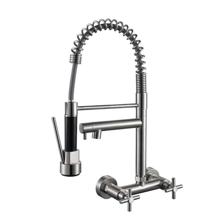 High Quality Chrome Spring Kitchen Sink Faucet with Pull Sprayer Hot Cold Mixer Tap Modern Design
