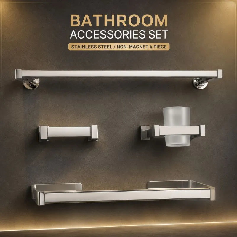 Bathroom accessories set stainless steel/ non-magnet 4 piece