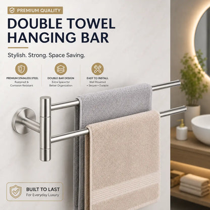 Premium Stainless Steel Double Towel Hanging Bar | Wall Mounted Towel Rack