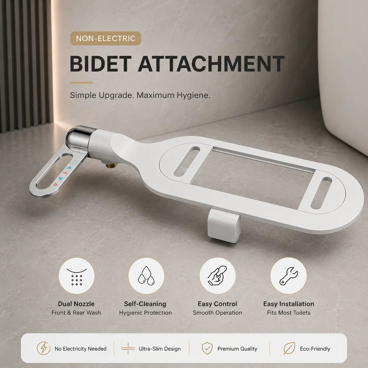 Slim Dual-Wash Non-Electric Bidet Attachment