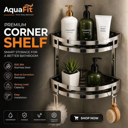 Bathroom Corner Shelf - Wall Mounted, Double-Layer Stainless Steel