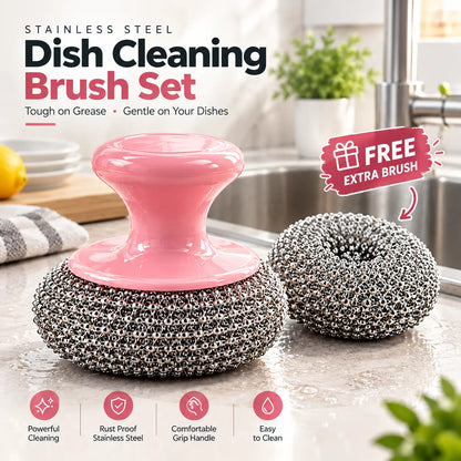 Stainless Steel Dish Cleaning Brush – Heavy-Duty Scrubber with Comfortable Grip