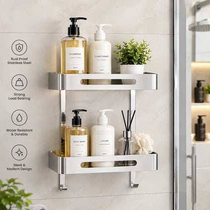 Bathroom Shelf - Wall Mounted, Double-Layer Stainless Steel