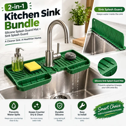 2-in-1 Kitchen Sink Splash Guard & Silicone Organizer Bundle