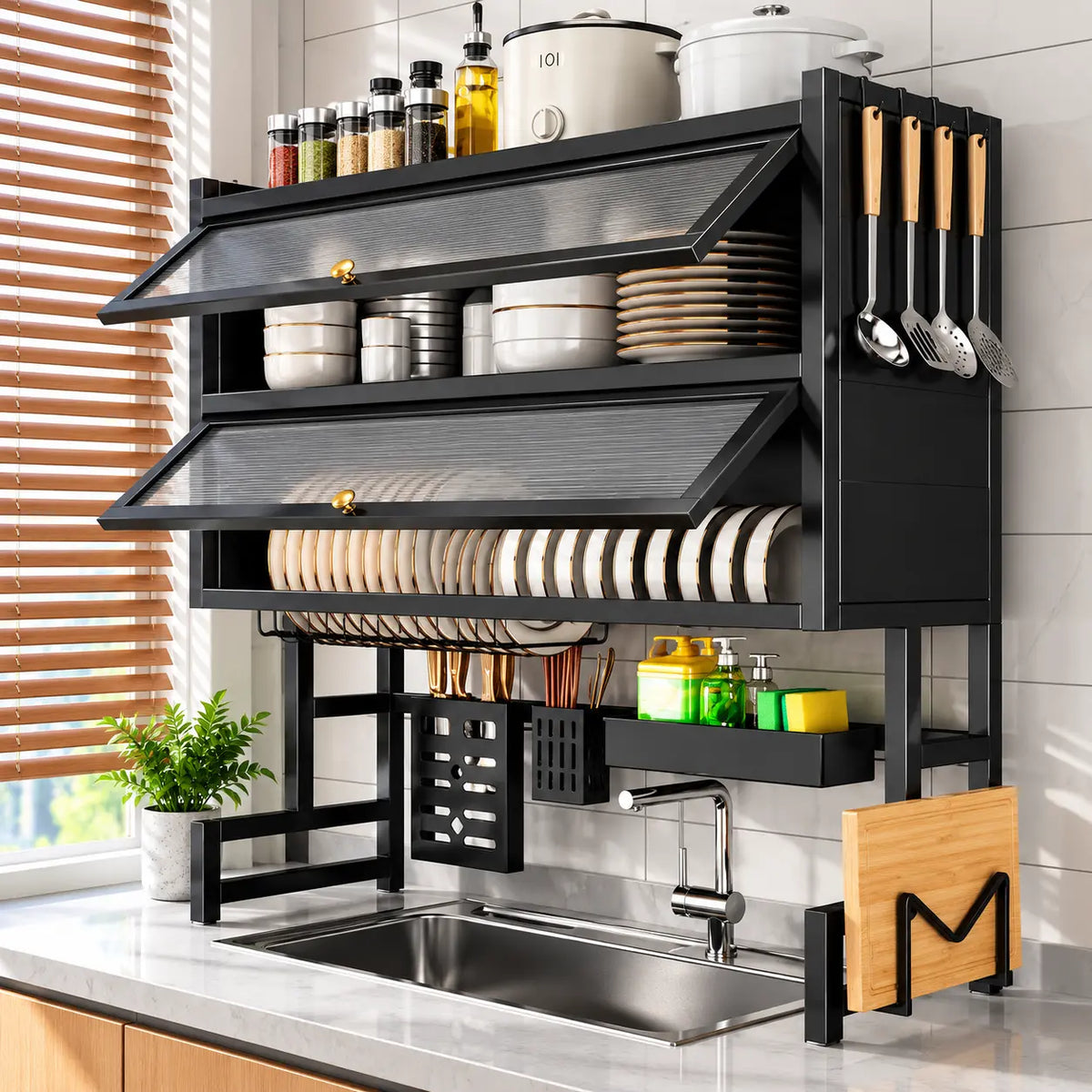 Over Sink Kitchen Dish Drainer Rack – Drying & Storage Cabinet