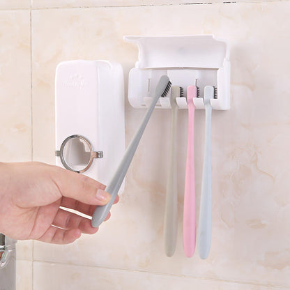 Wall Mounted Automatic Toothpaste Squeezer Dispenser Toothbrush Holder Set