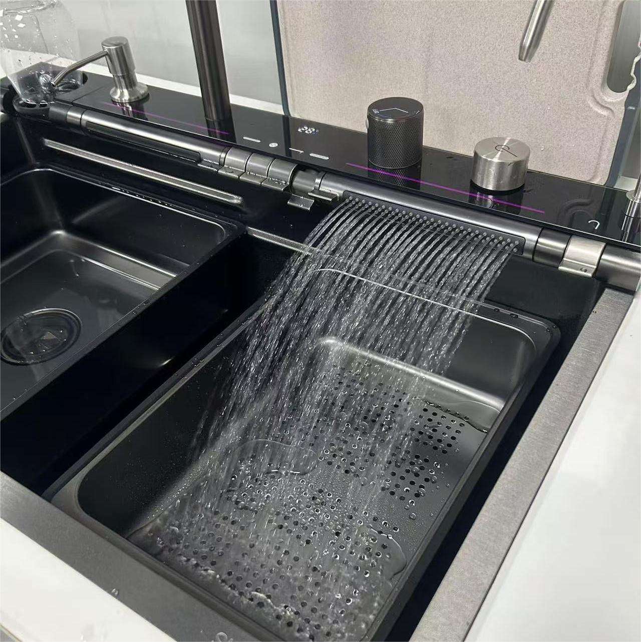 kitchen sink waterfall faucet piano key controls - AquaFit