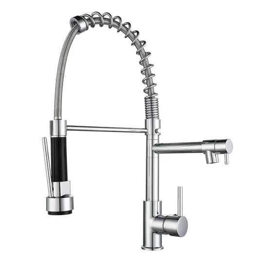 High Quality Chrome Spring Kitchen Sink Faucet with Pull Sprayer Hot Cold Mixer Tap Modern Design