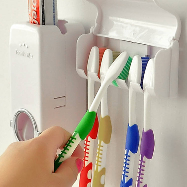 Wall Mounted Automatic Toothpaste Squeezer Dispenser Toothbrush Holder Set