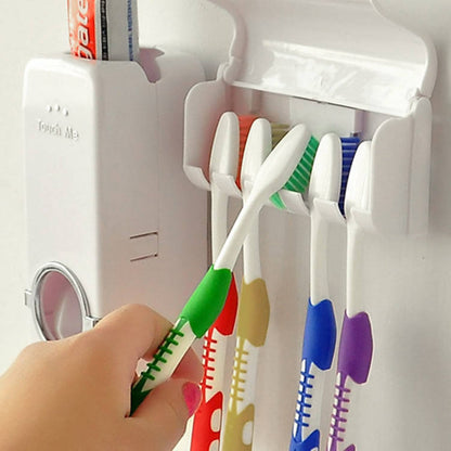 Wall Mounted Automatic Toothpaste Squeezer Dispenser Toothbrush Holder Set