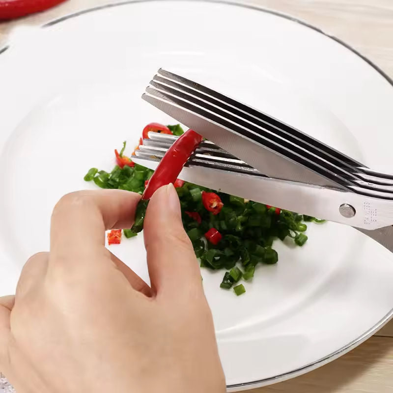 5 Layer Stainless Steel Kitchen Scissors Multi Blade Herb Vegetable Cutter