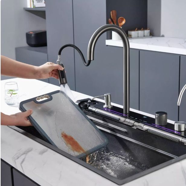 kitchen sink waterfall faucet piano key controls - AquaFit