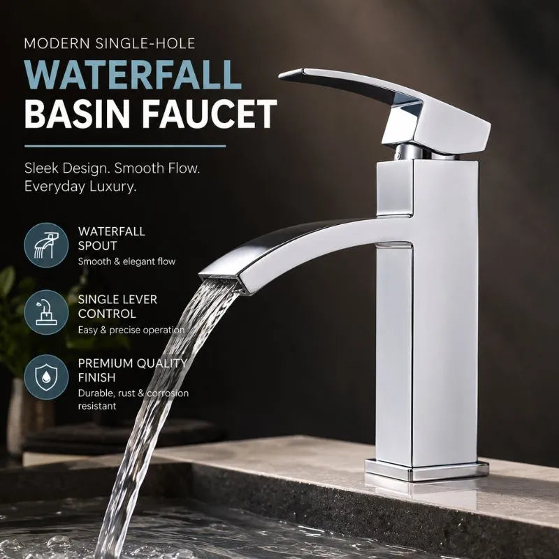 Modern Single-Hole Bathroom Waterfall Basin Faucet Mixer Tap