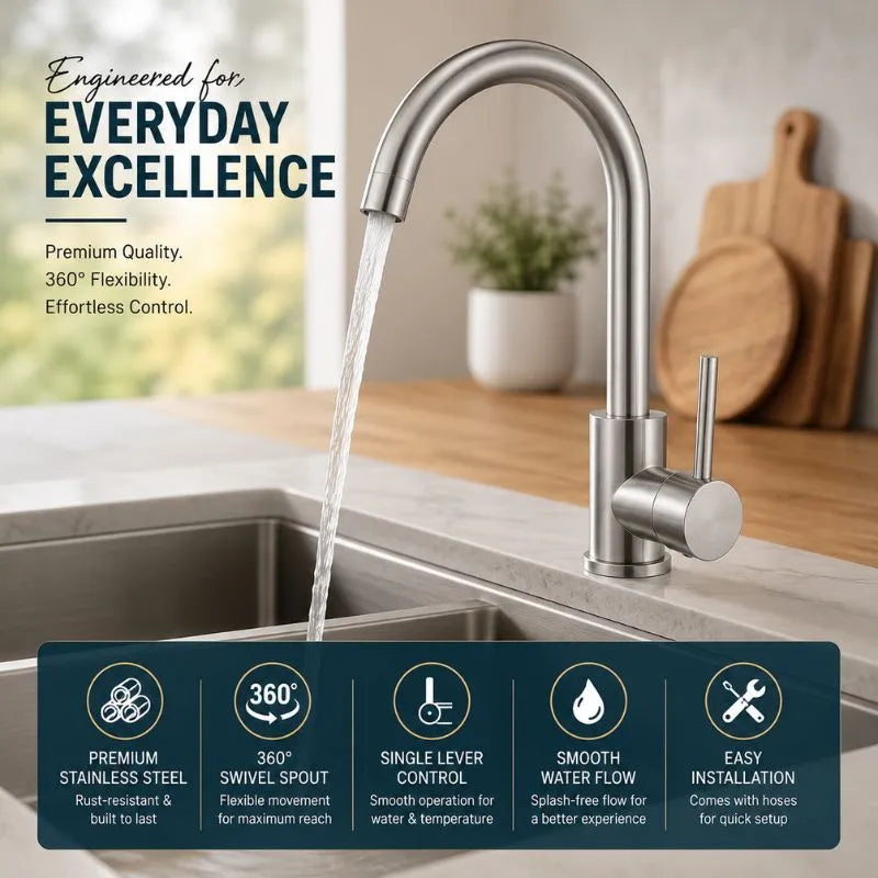 Premium Quality Stainless Steel 360 Moving Kitchen & Bathroom Mixer - AQUA FIT