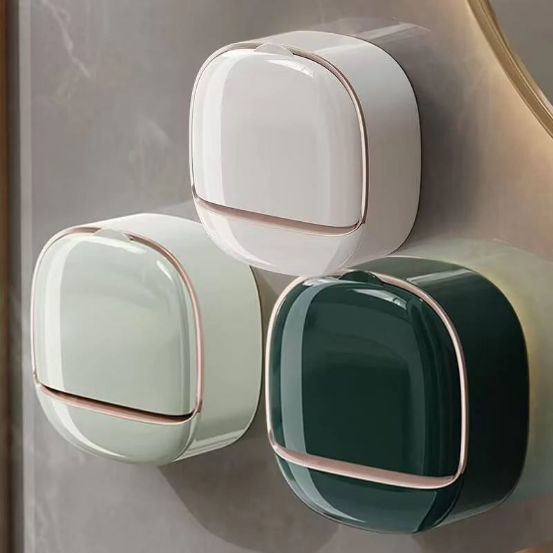 Soap Holder 3pcs Set with Lid Drain Bathroom Soap Dish No Drill Soap Box Organizer