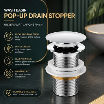 Wash Basin Pop-Up Drain Stopper – Universal Fit, Chrome Finish