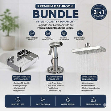 Mega Bath Combo - Muslim Shower set-overhead rain shower & stainless steel soap dish