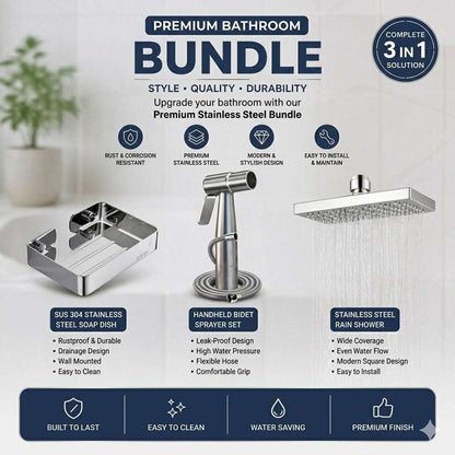 Mega Bath Combo - Muslim Shower set-overhead rain shower & stainless steel soap dish