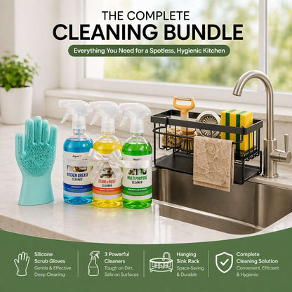 Complete Cleaning Bundle - Self drainig Rack - 3in1 Cleaning Kit & Silicon Gloves