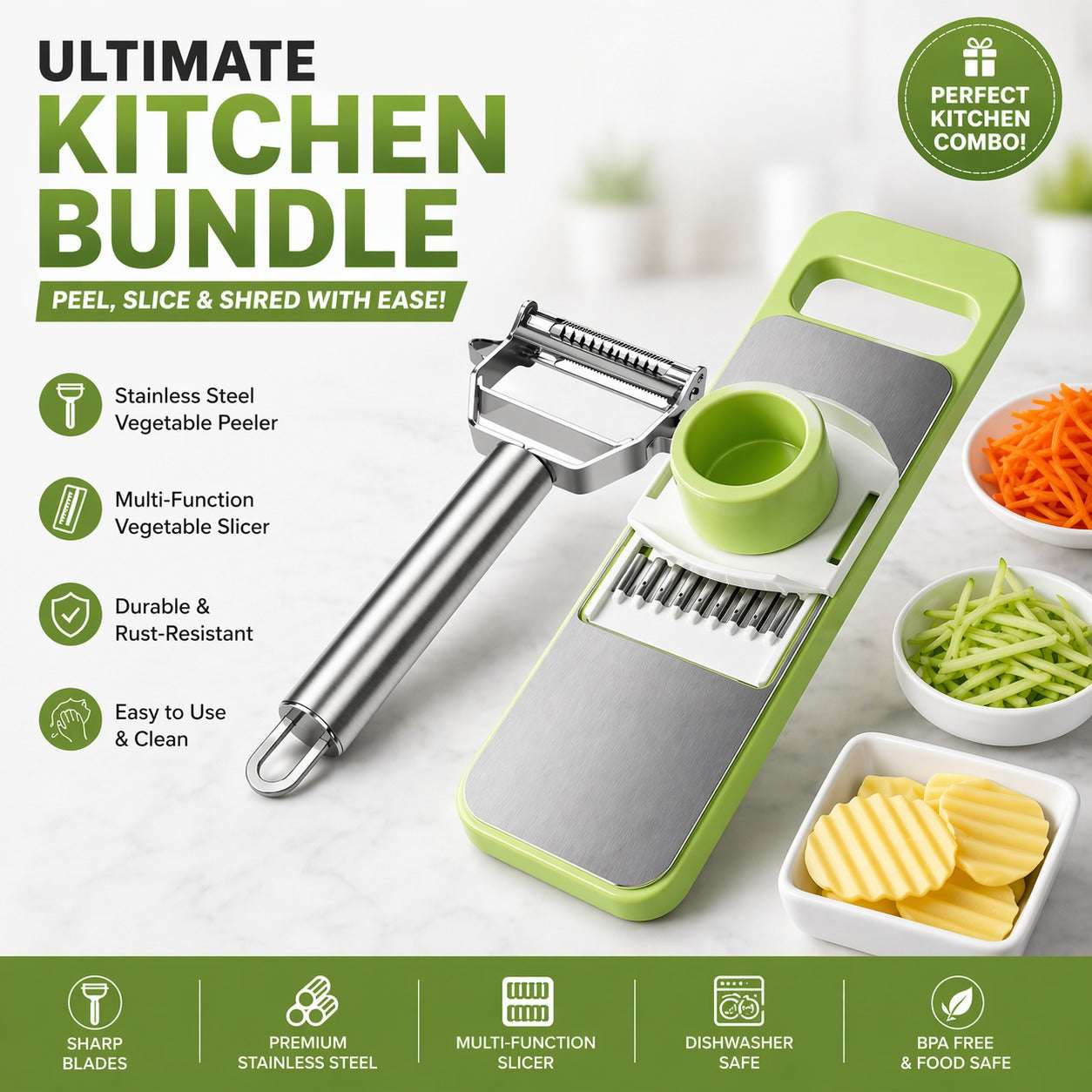 Cutting Combo - 2in 1 peeler & 5 in 1 vegetable cutter