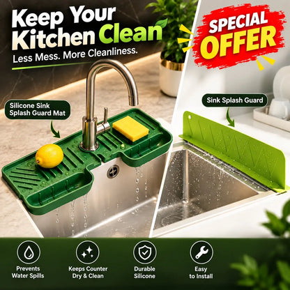 2-in-1 Kitchen Sink Splash Guard & Silicone Organizer Bundle
