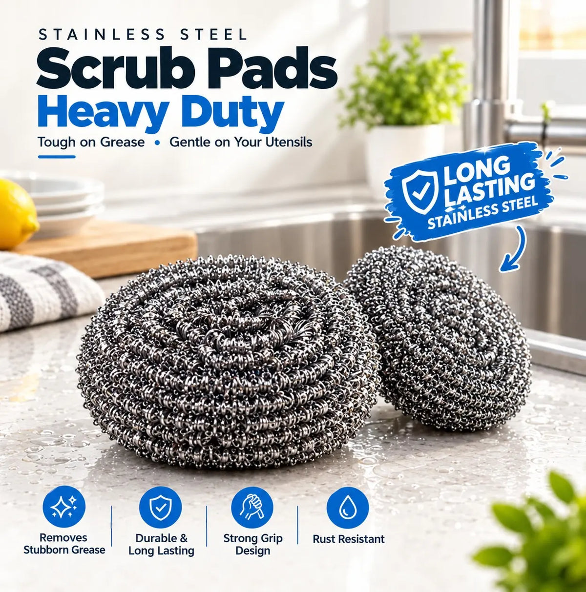 Pack of 12 pcs Stainless Steel Dish Washing Scrub Pads