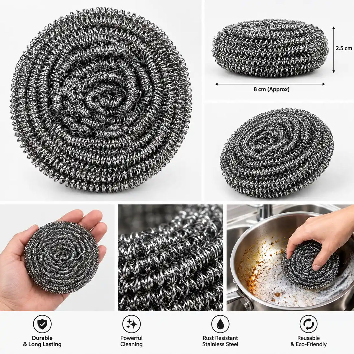 Pack of 12 pcs Stainless Steel Dish Washing Scrub Pads